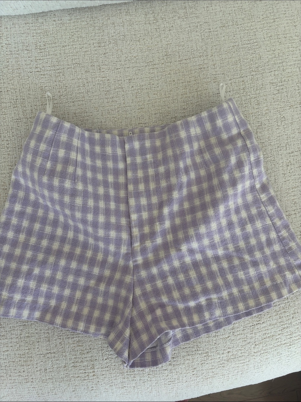 Zara Lavender Gingham High-Waist Shorts